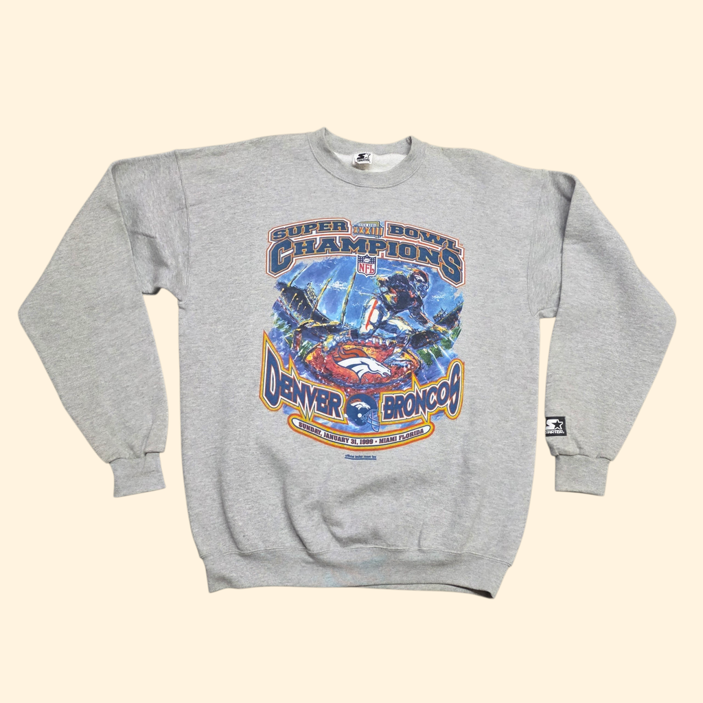 1990s Denver Broncos Superbowl Champions Crewneck Sweatshirt ~ Extra Large ~ 1999 Starter Gray