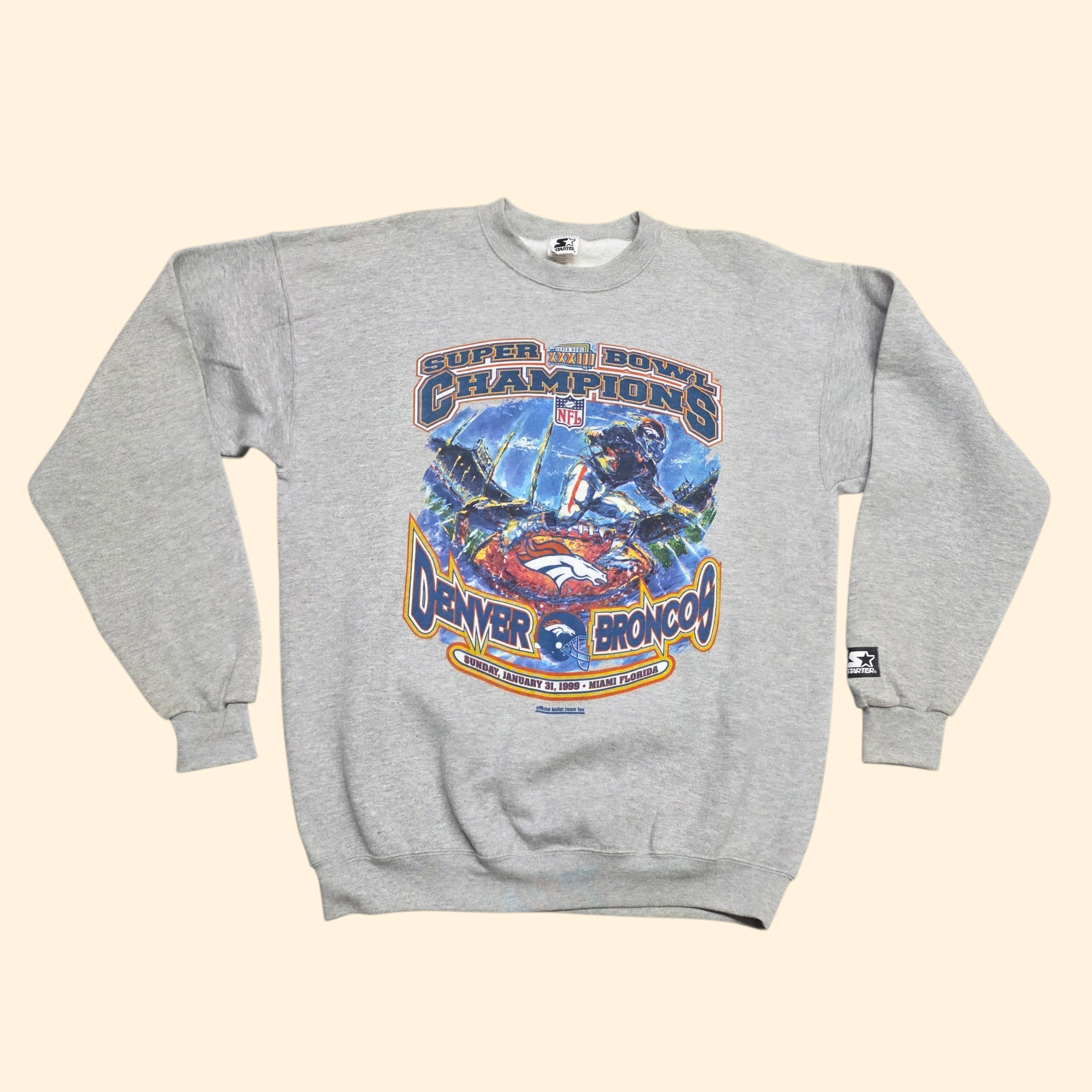 1990s Denver Broncos Superbowl Champions Crewneck Sweatshirt ~ Extra Large ~ 1999 Starter Gray