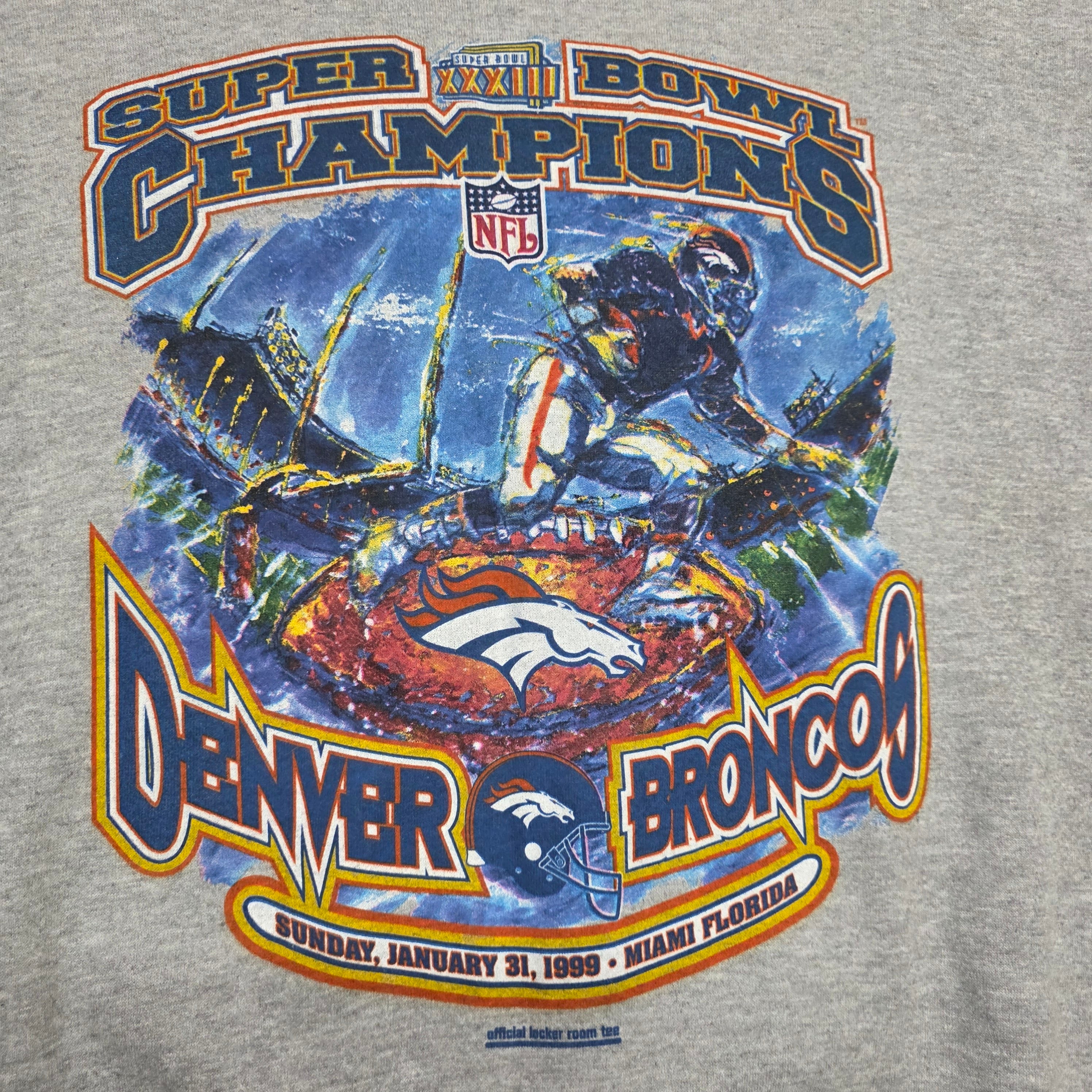 1990s Denver Broncos Superbowl Champions Crewneck Sweatshirt ~ Extra Large ~ 1999 Starter Gray