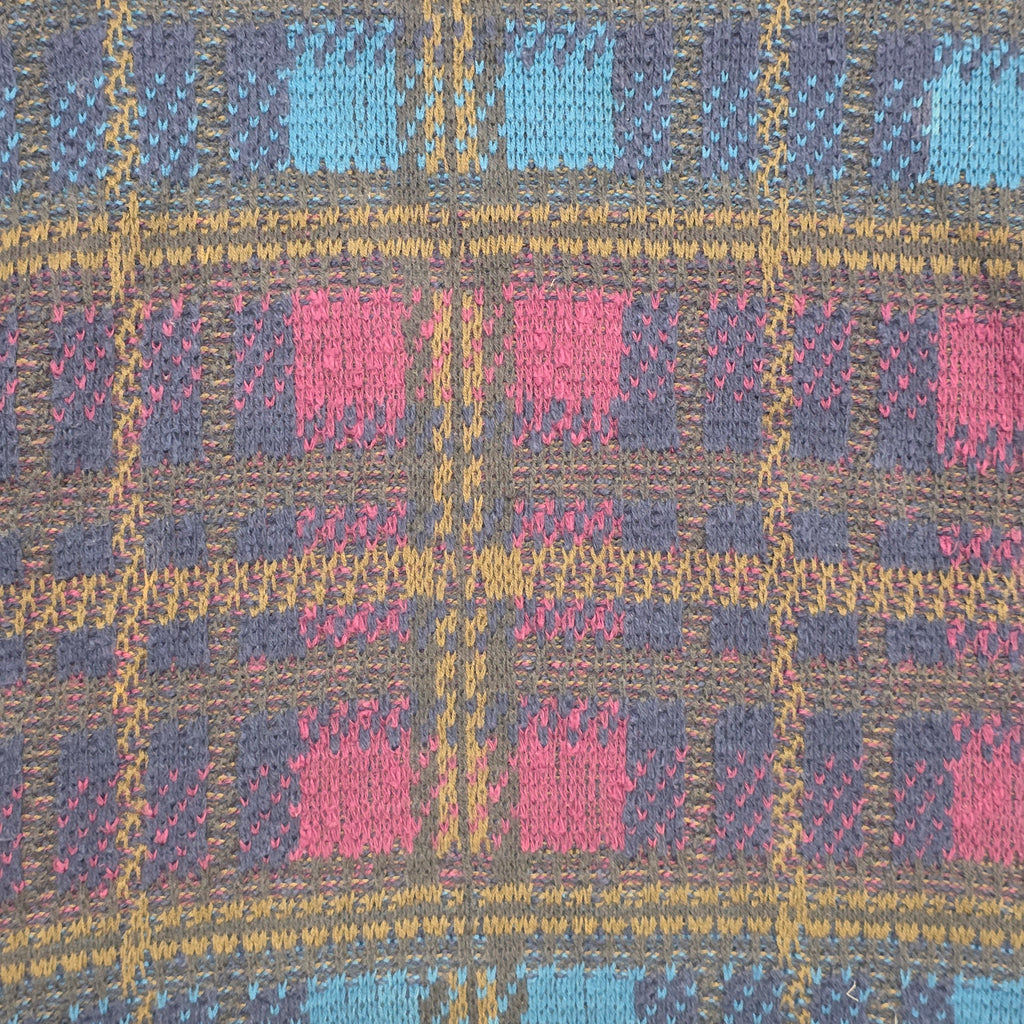 1980s Chaps Ralph Lauren Plaid Cotton Sweater ~ Large ~ Preppy Crewneck Navy Blue Purple Burgundy