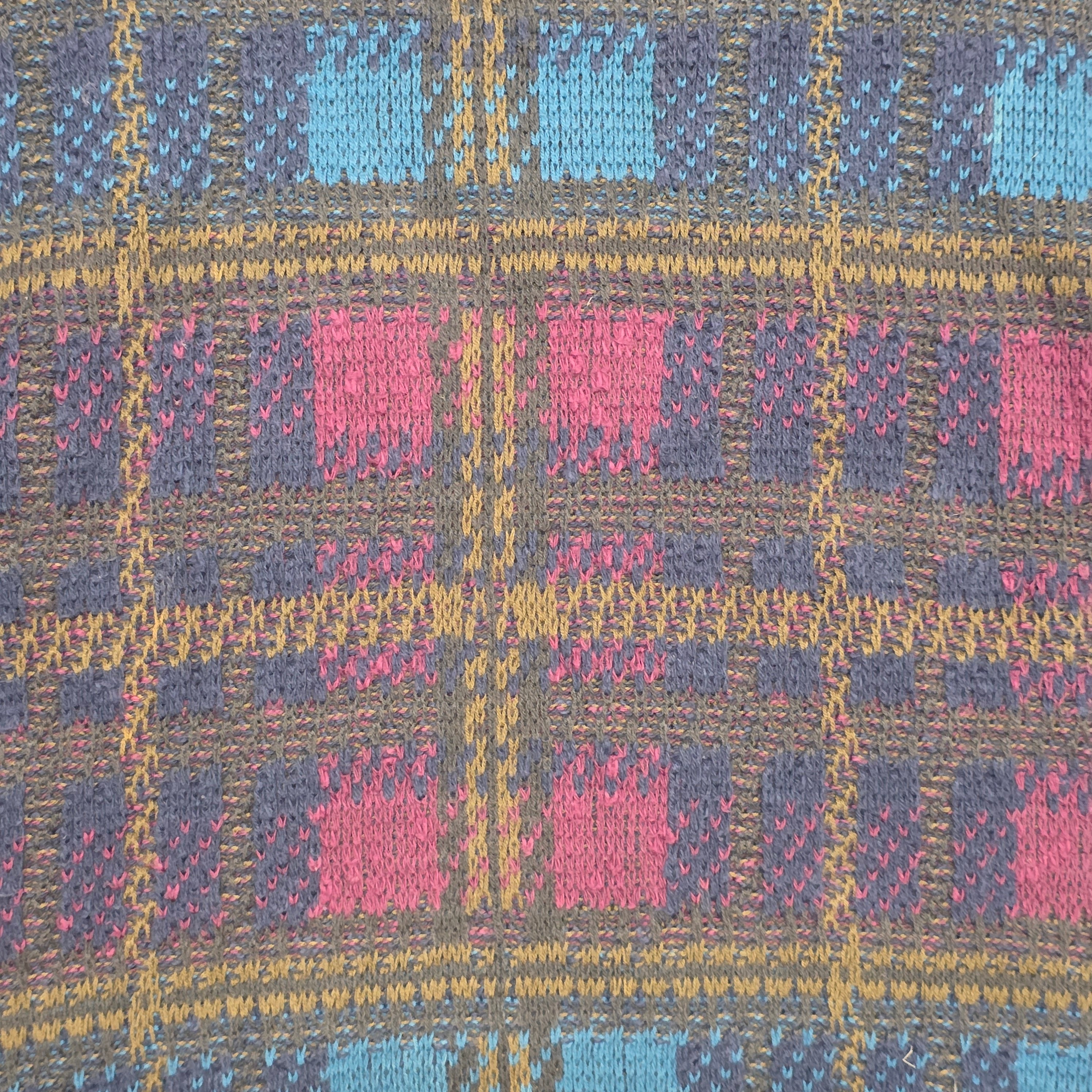 1980s Chaps Ralph Lauren Plaid Cotton Sweater ~ Large ~ Preppy Crewneck Navy Blue Purple Burgundy