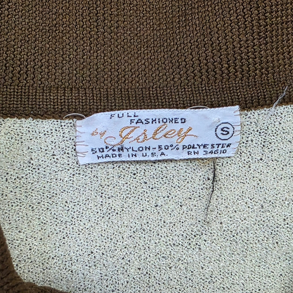 1970s Striped Polo Shirt ~ Small ~ Brown Cream Orange Stripe Dagger Collar Men's Pullover