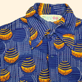 1970s Huckapoo Geometric Print Nylon Dagger Collar Shirt ~ Medium ~ Blue Orange Men's  Button Down