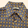 1970s Dagger Collar Button Down Shirt ~ Large ~ Men's Long Sleeve Navy Gold Foulard Print
