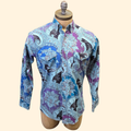 1990s Paisley Wrangler Button Down Western Shirt ~ Medium ~ Men's Cowboy Cut Long Sleeve Blue Purpe