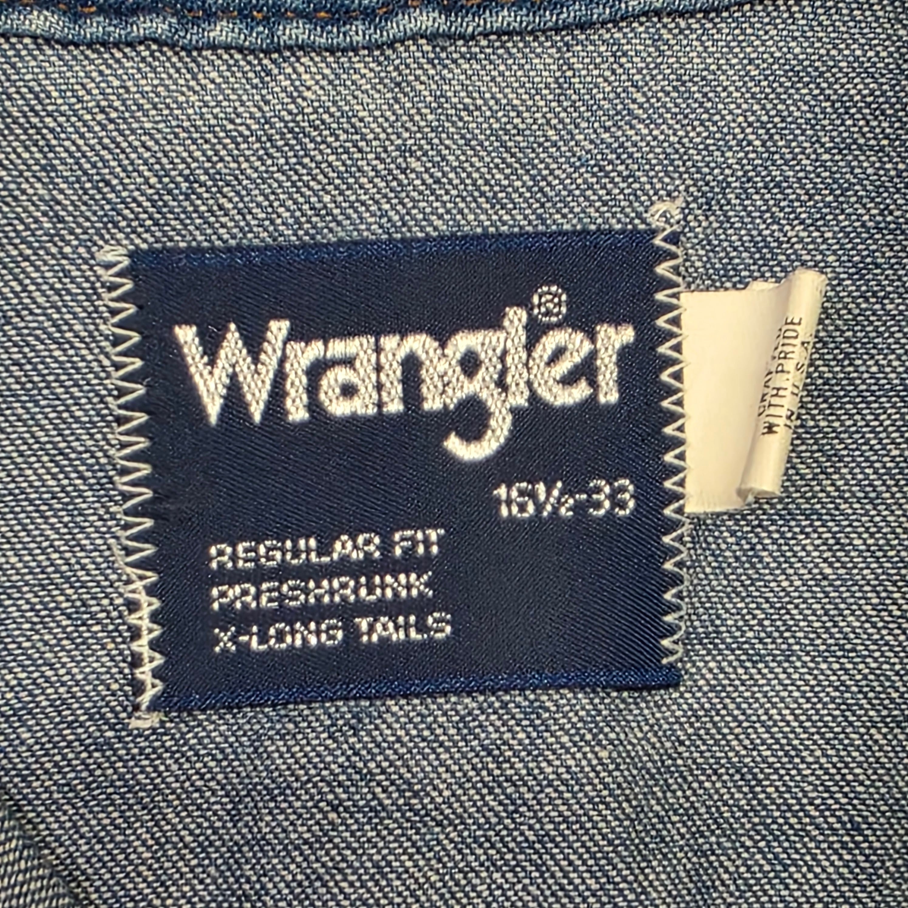 1970s Wrangler Chambray Snap Button Shirt ~ Large Extra Large ~ Western Denim Long Sleeve Men's