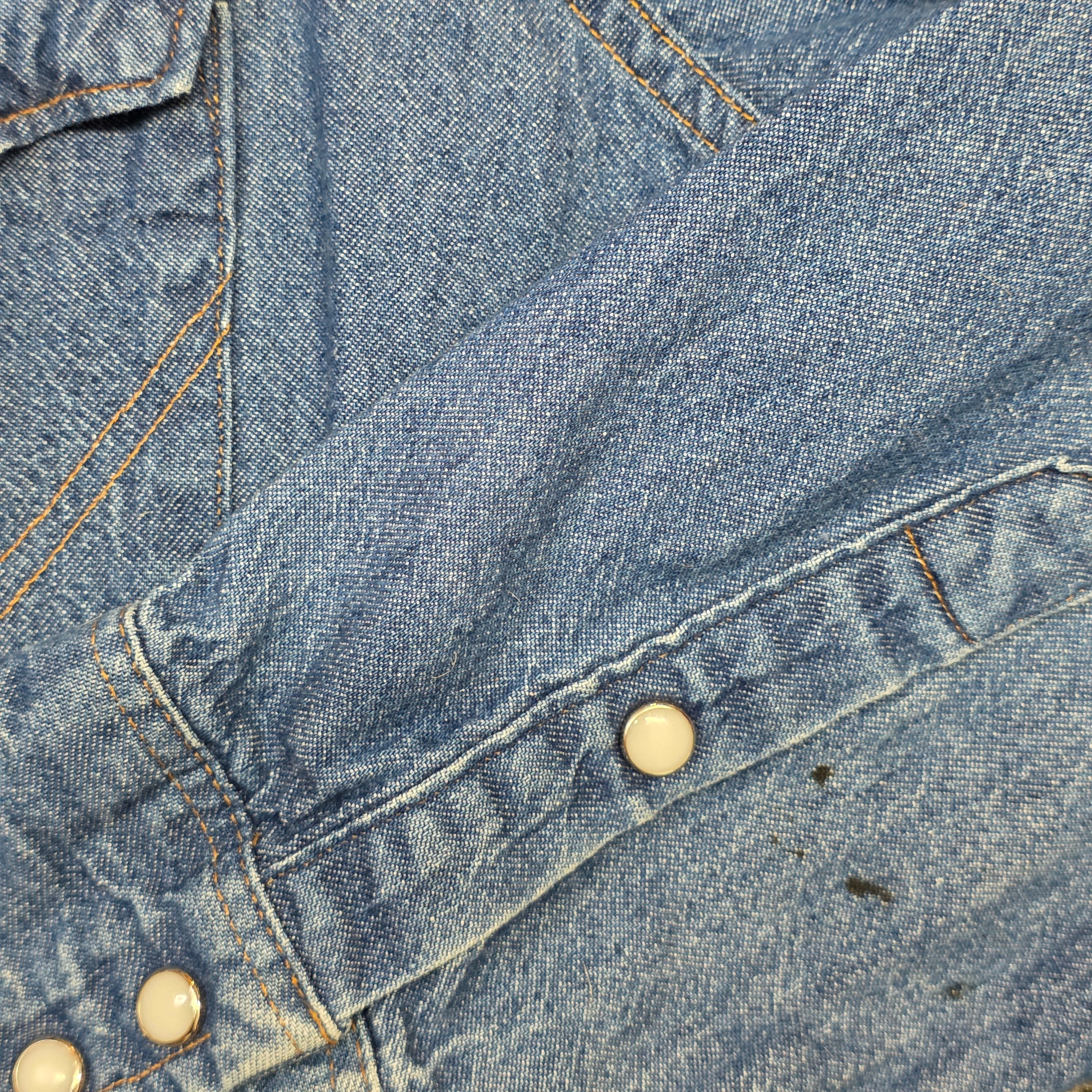 1970s Wrangler Chambray Snap Button Shirt ~ Large Extra Large ~ Western Denim Long Sleeve Men's