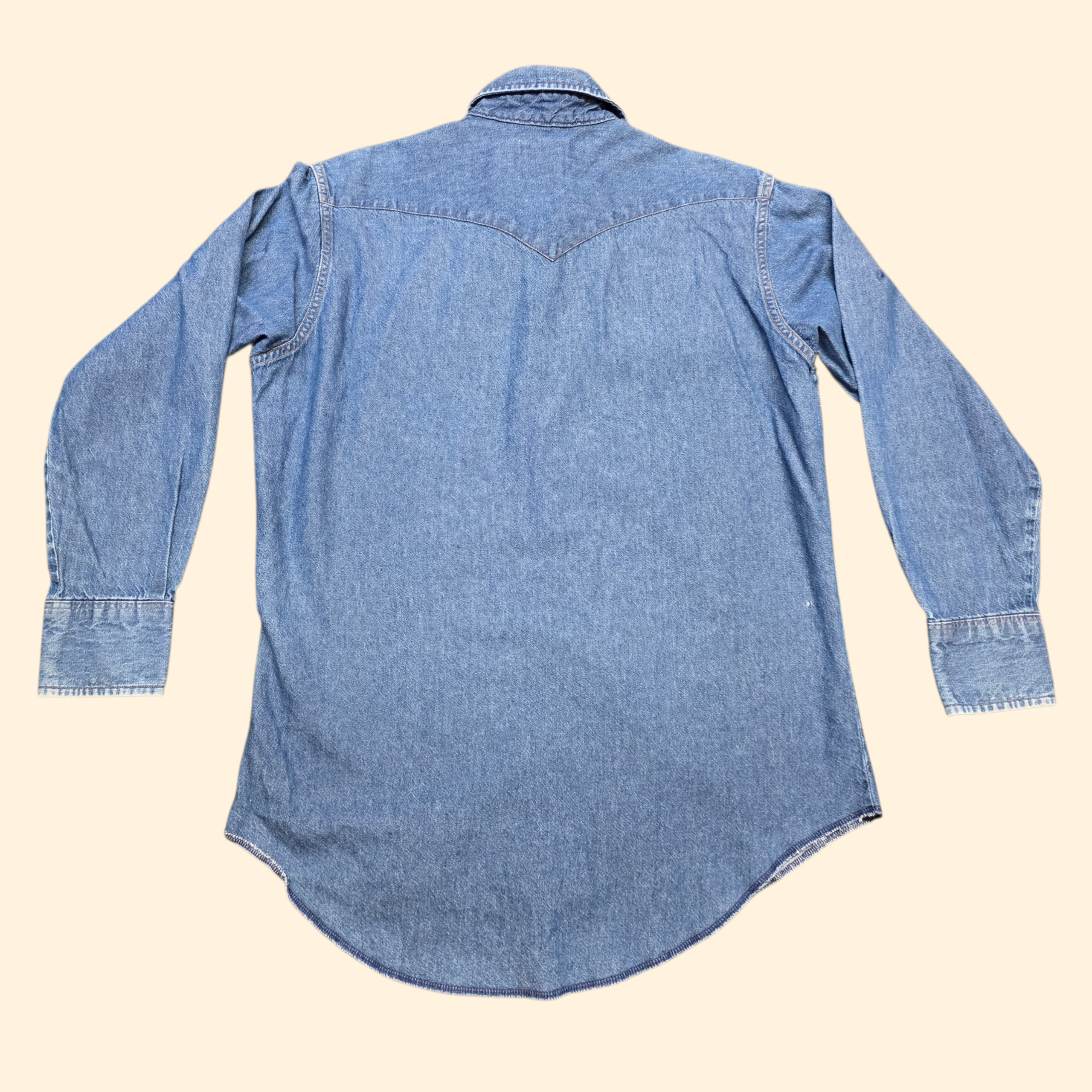1970s Wrangler Chambray Snap Button Shirt ~ Large Extra Large ~ Western Denim Long Sleeve Men's