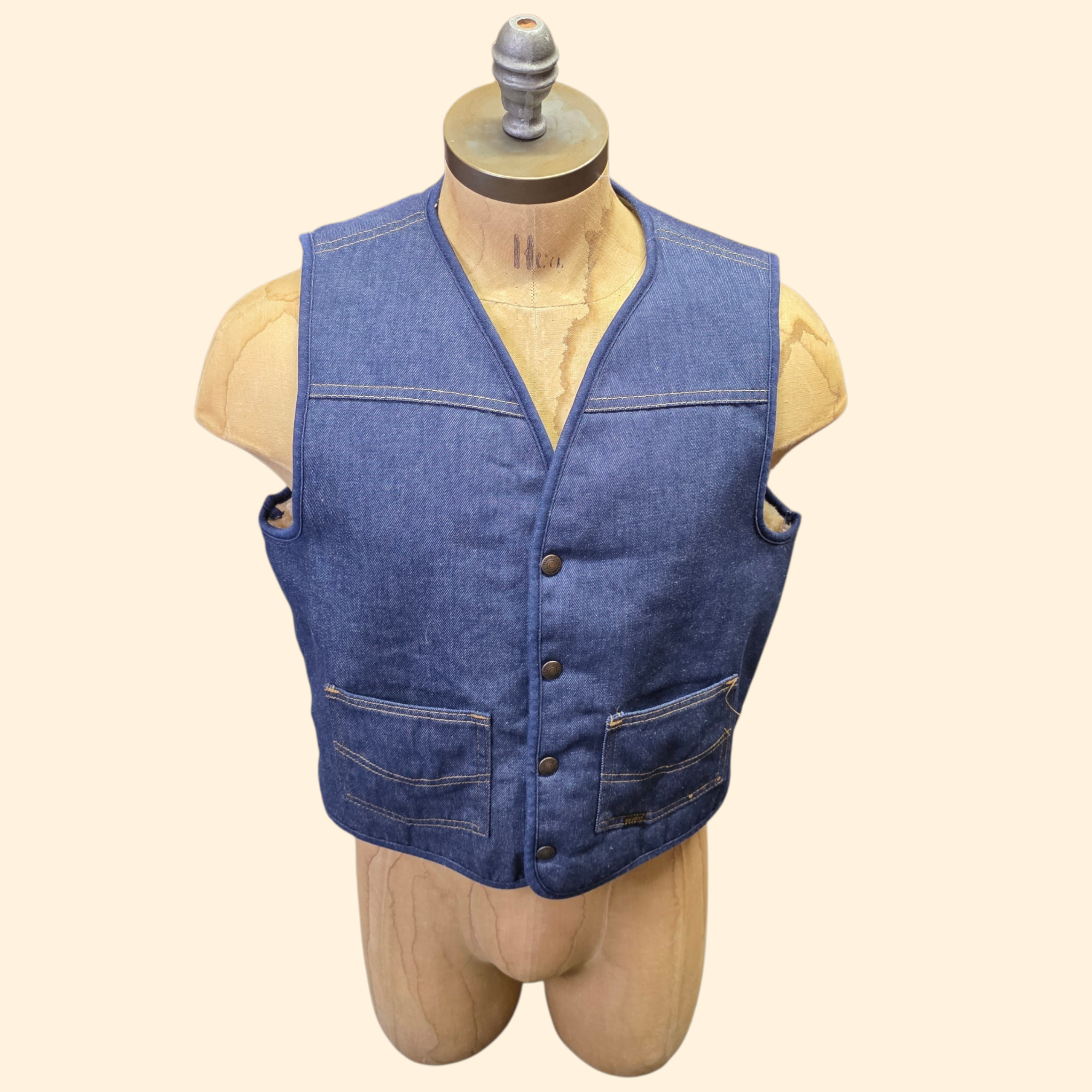 1960s Denim Sherpa Vest ~ Large ~ Sears Roebucks Western Wear Men's