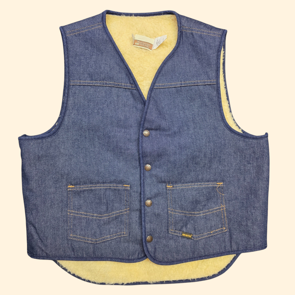 1960s Denim Sherpa Vest ~ Large ~ Sears Roebucks Western Wear Men's