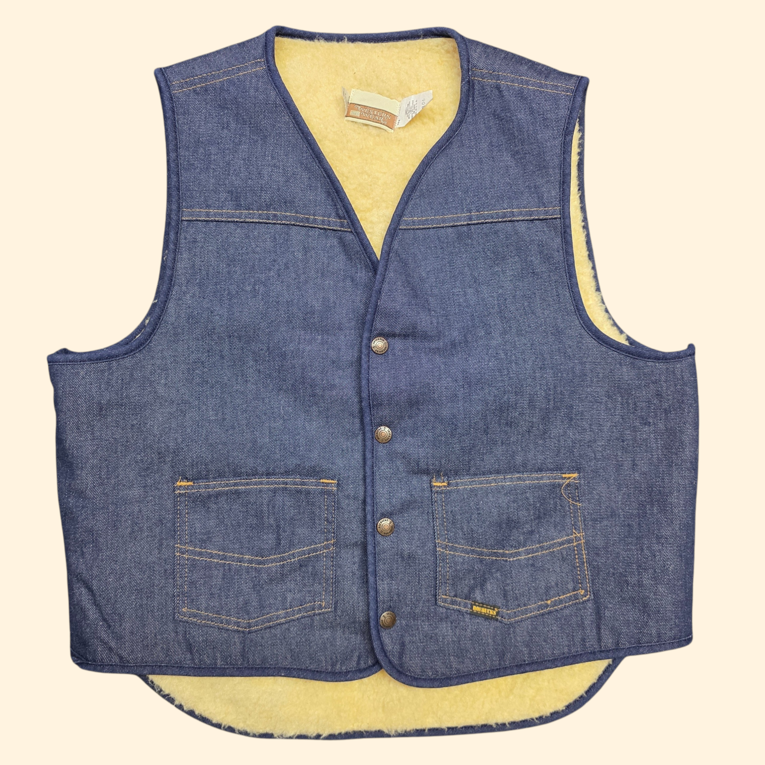 1960s Denim Sherpa Vest ~ Large ~ Sears Roebucks Western Wear Men's