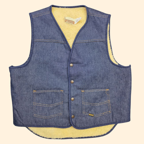 1960s Denim Sherpa Vest ~ Large ~ Sears Roebucks Western Wear Men's