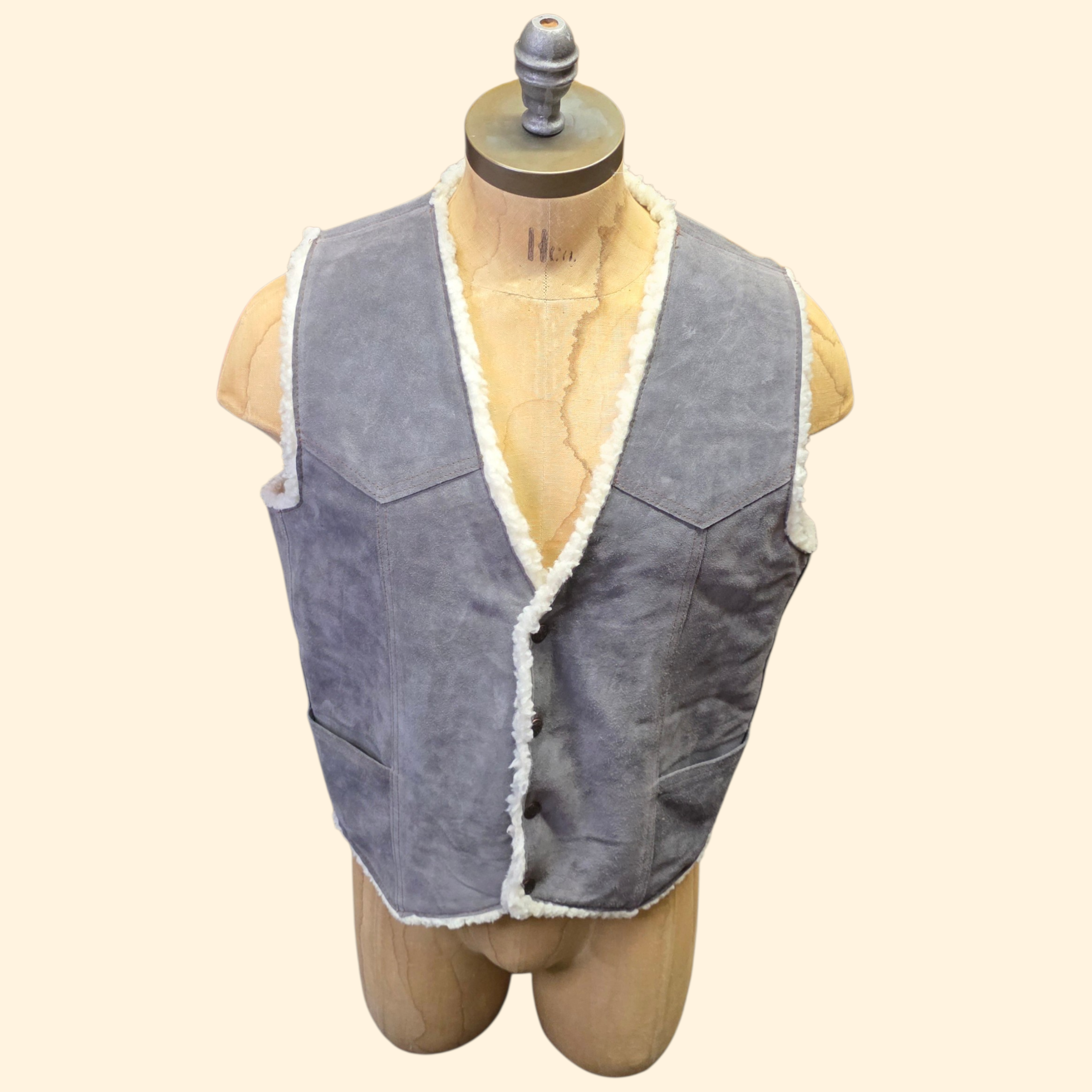 1990s Gray Suede Sherpa Western Vest ~ Large ~ Men's