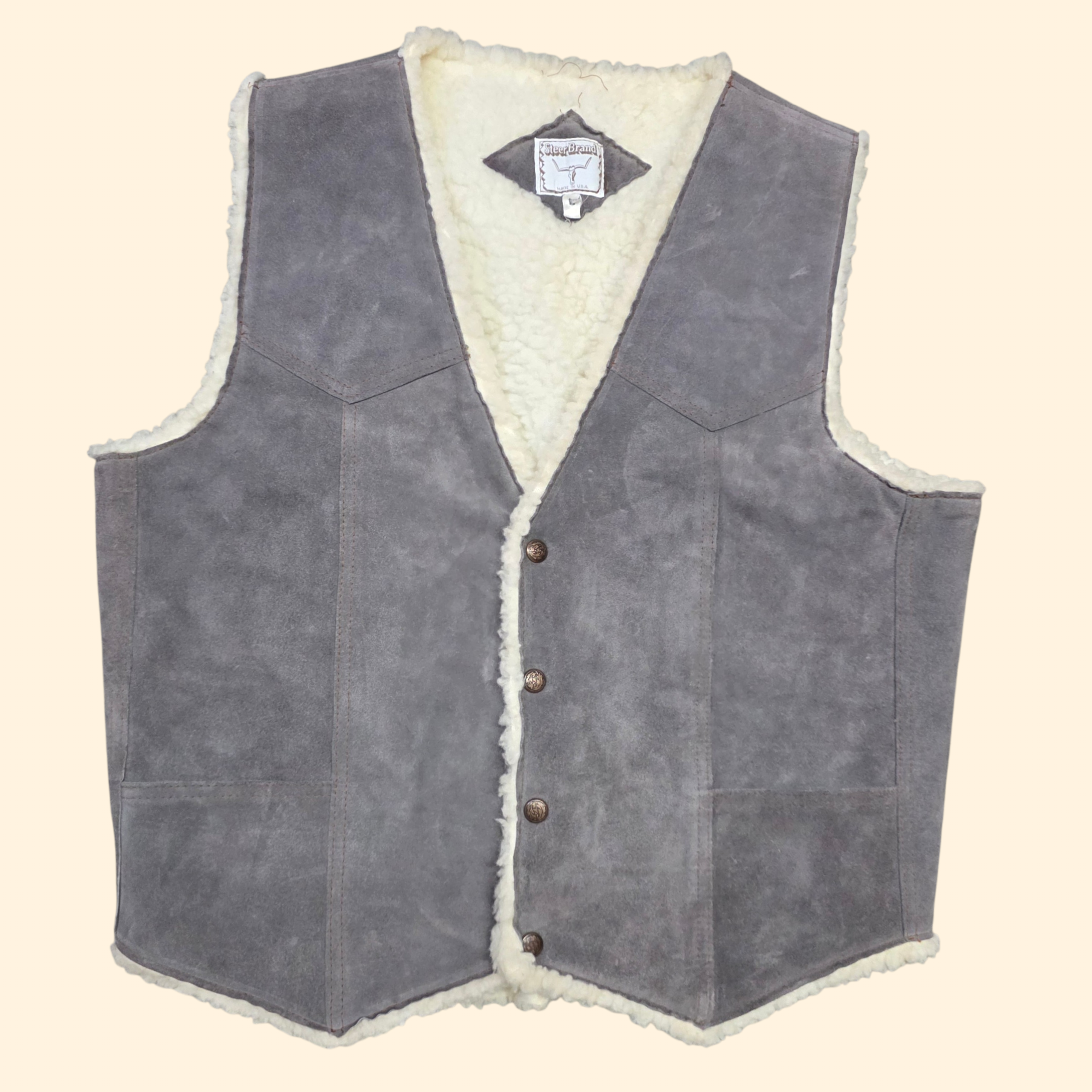 1990s Gray Suede Sherpa Western Vest ~ Large ~ Men's