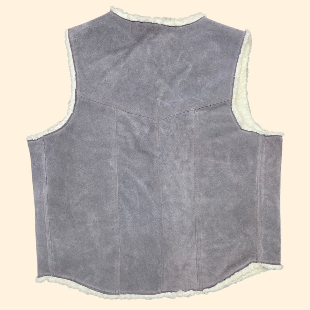 1990s Gray Suede Sherpa Western Vest ~ Large ~ Men's