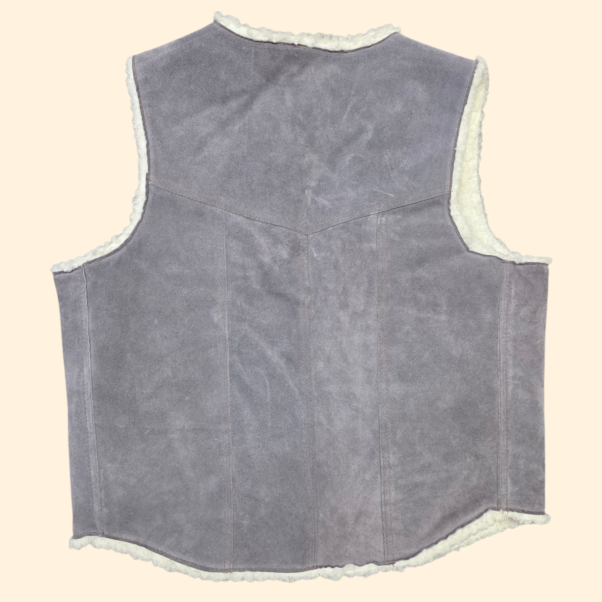1990s Gray Suede Sherpa Western Vest ~ Large ~ Men's
