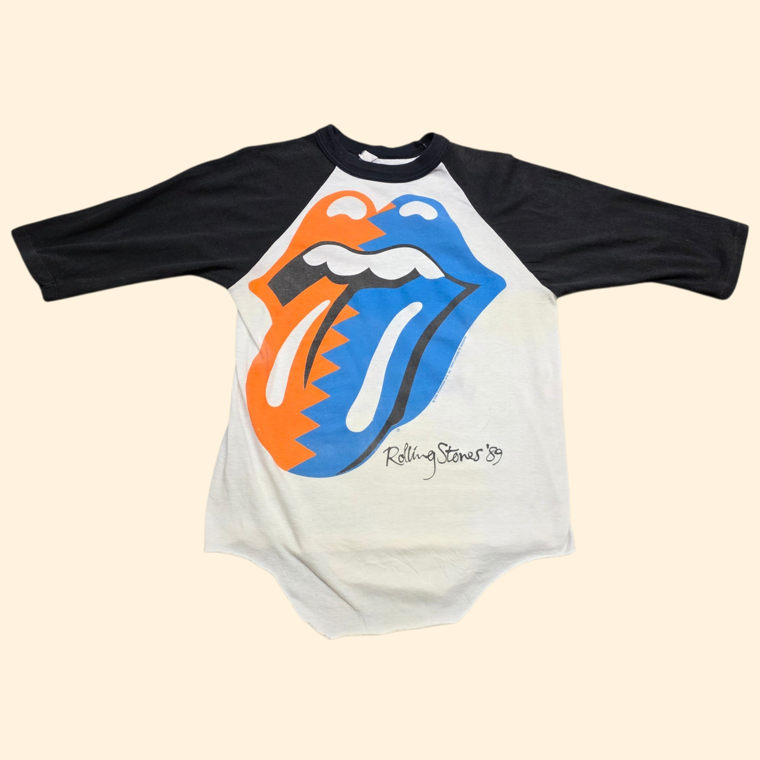 1980s Rolling Stones Raglan Tour T Shirt ~ Medium Large ~ 1989 Back Hit