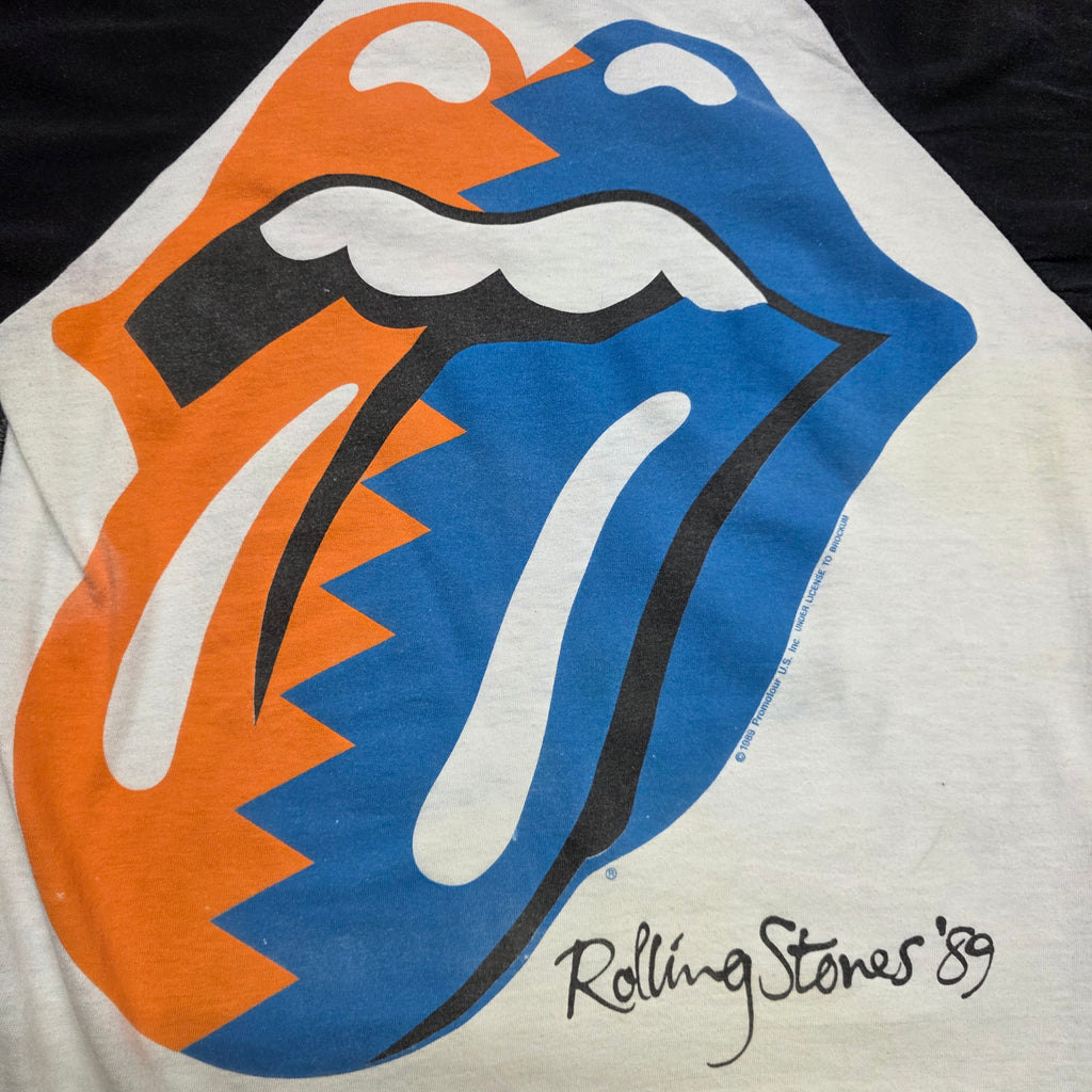 1980s Rolling Stones Raglan Tour T Shirt ~ Medium Large ~ 1989 Back Hit