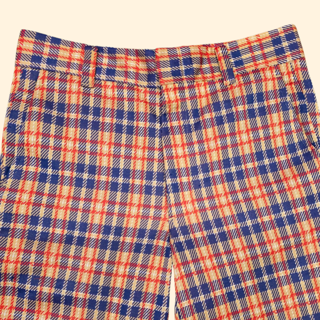1960s Plaid Polyester Pants ~ 32 x 34 ~ Flare Bootcut Red Navy Camel Men's