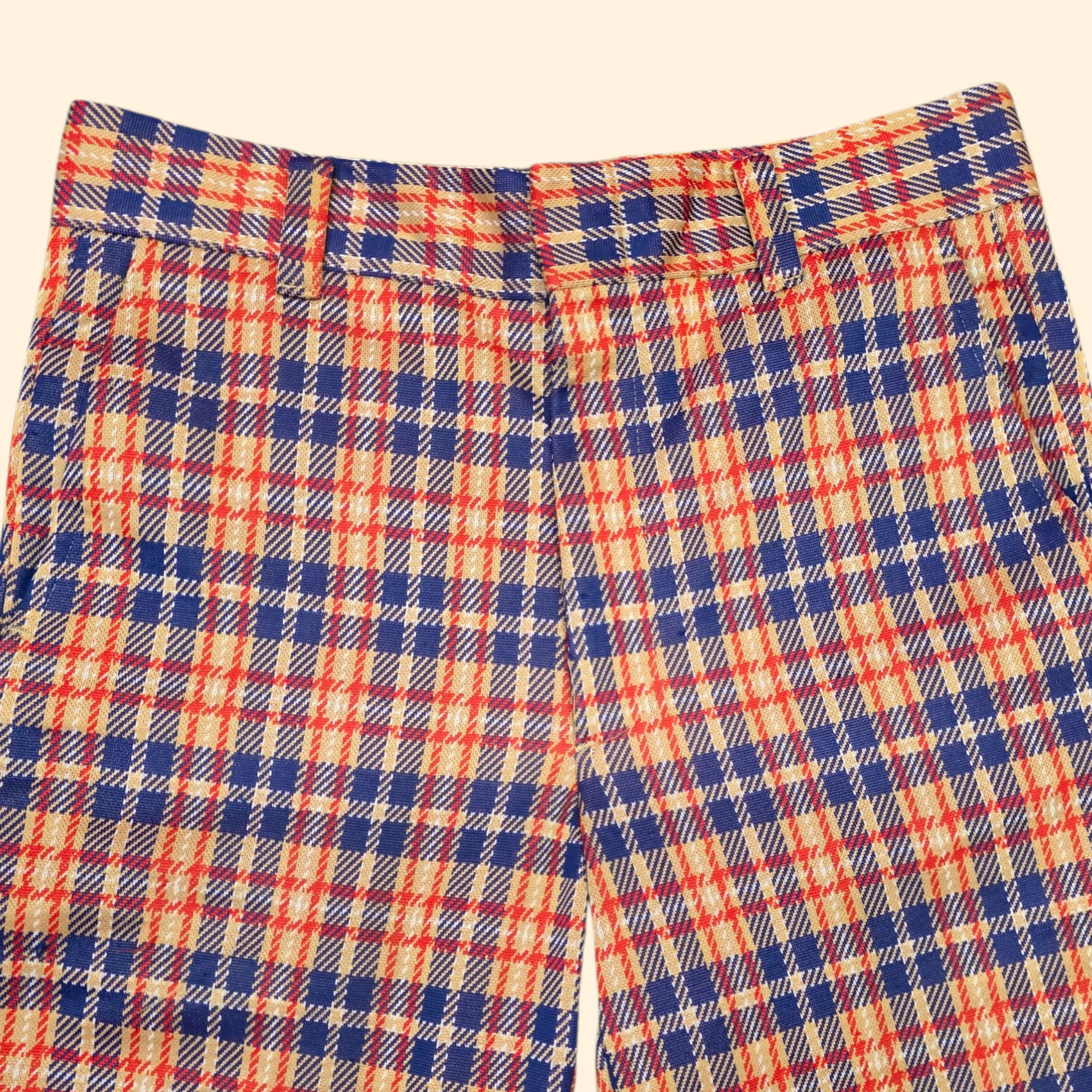 1960s Plaid Polyester Pants ~ 32 x 34 ~ Flare Bootcut Red Navy Camel Men's