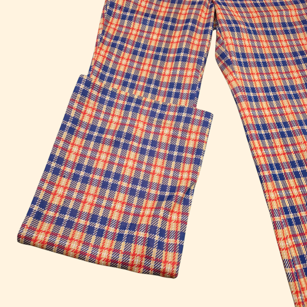 1960s Plaid Polyester Pants ~ 32 x 34 ~ Flare Bootcut Red Navy Camel Men's
