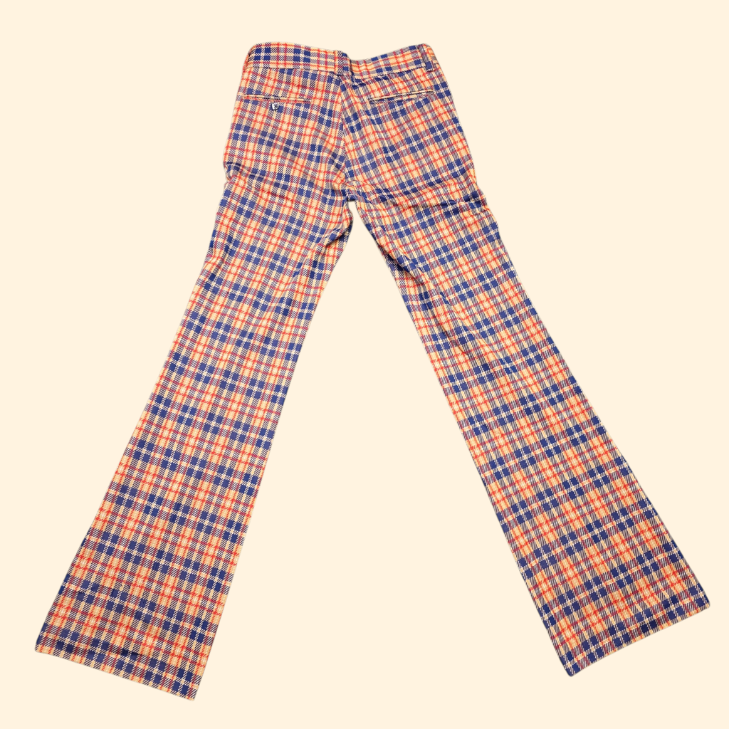 1960s Plaid Polyester Pants ~ 32 x 34 ~ Flare Bootcut Red Navy Camel Men's