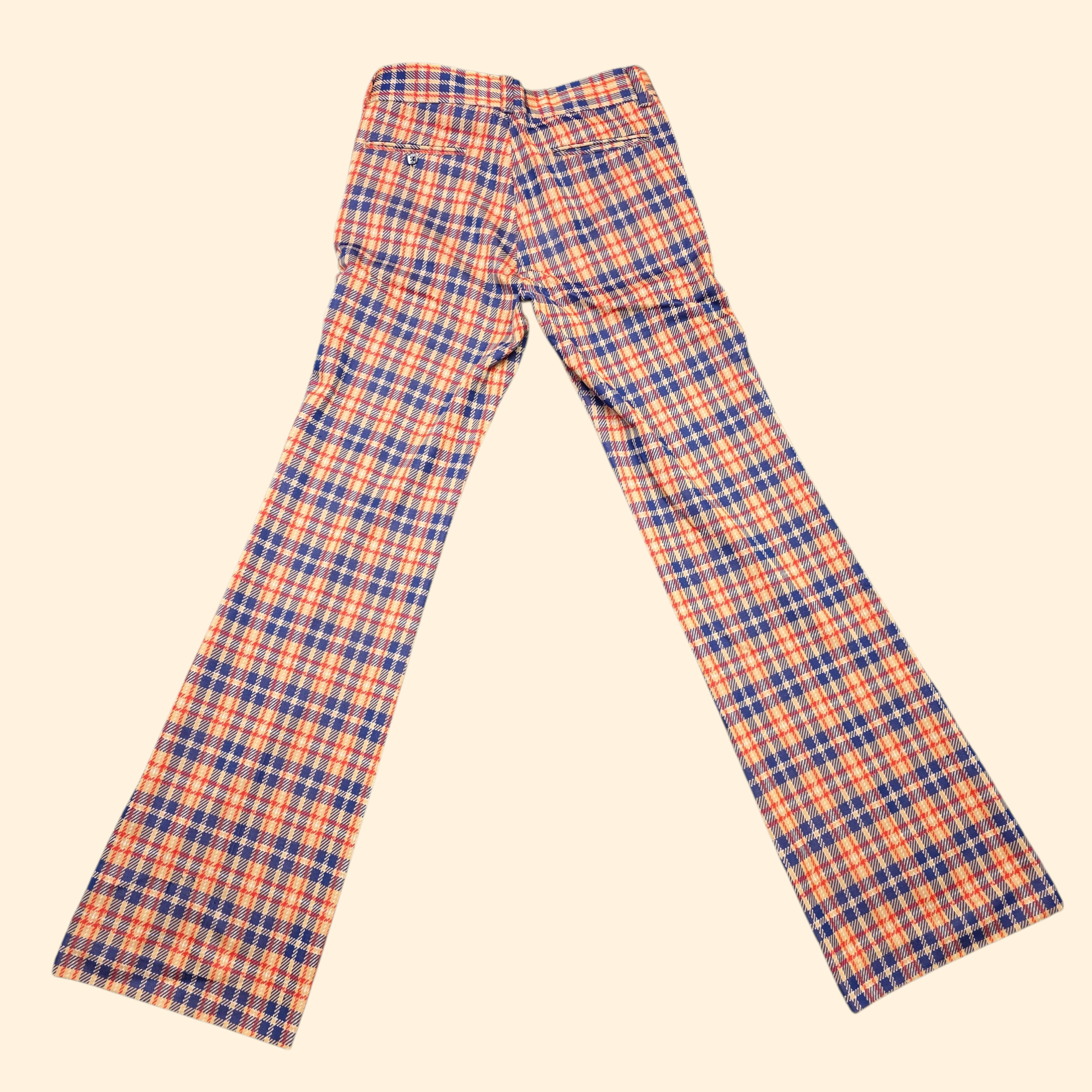 1960s Plaid Polyester Pants ~ 32 x 34 ~ Flare Bootcut Red Navy Camel Men's