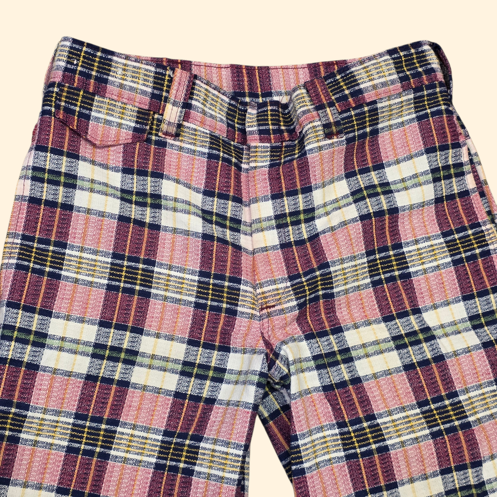 1970s Plaid Pants ~ 33 x 32 ~ Men's Bootcut Burgundy Navy Yellow