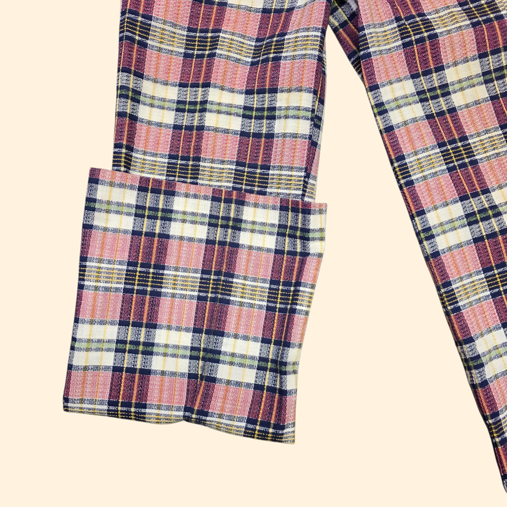 1970s Plaid Pants ~ 33 x 32 ~ Men's Bootcut Burgundy Navy Yellow