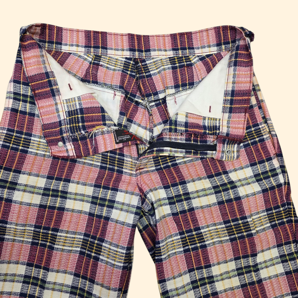 1970s Plaid Pants ~ 33 x 32 ~ Men's Bootcut Burgundy Navy Yellow