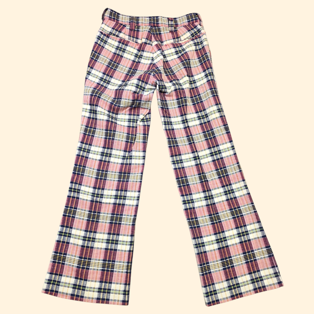 1970s Plaid Pants ~ 33 x 32 ~ Men's Bootcut Burgundy Navy Yellow