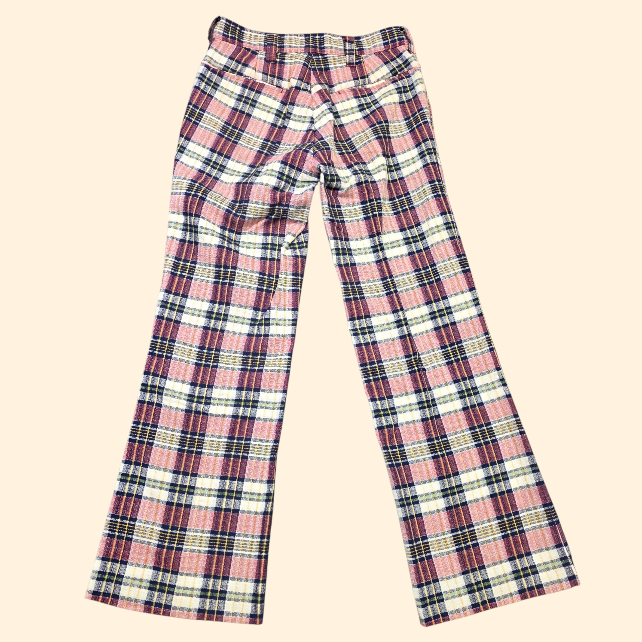 1970s Plaid Pants ~ 33 x 32 ~ Men's Bootcut Burgundy Navy Yellow