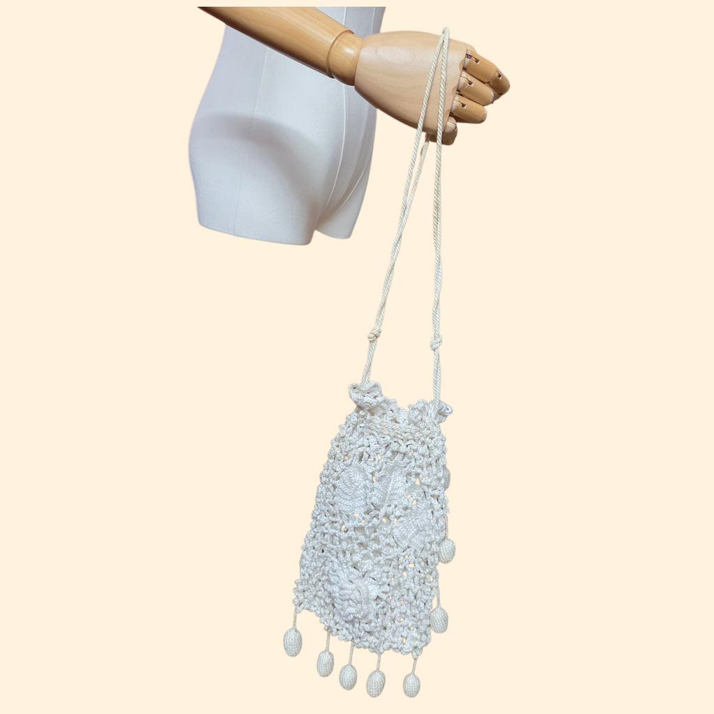 1920s Crochet Reticule ~ Victorian Edwardian Drawstring Purse