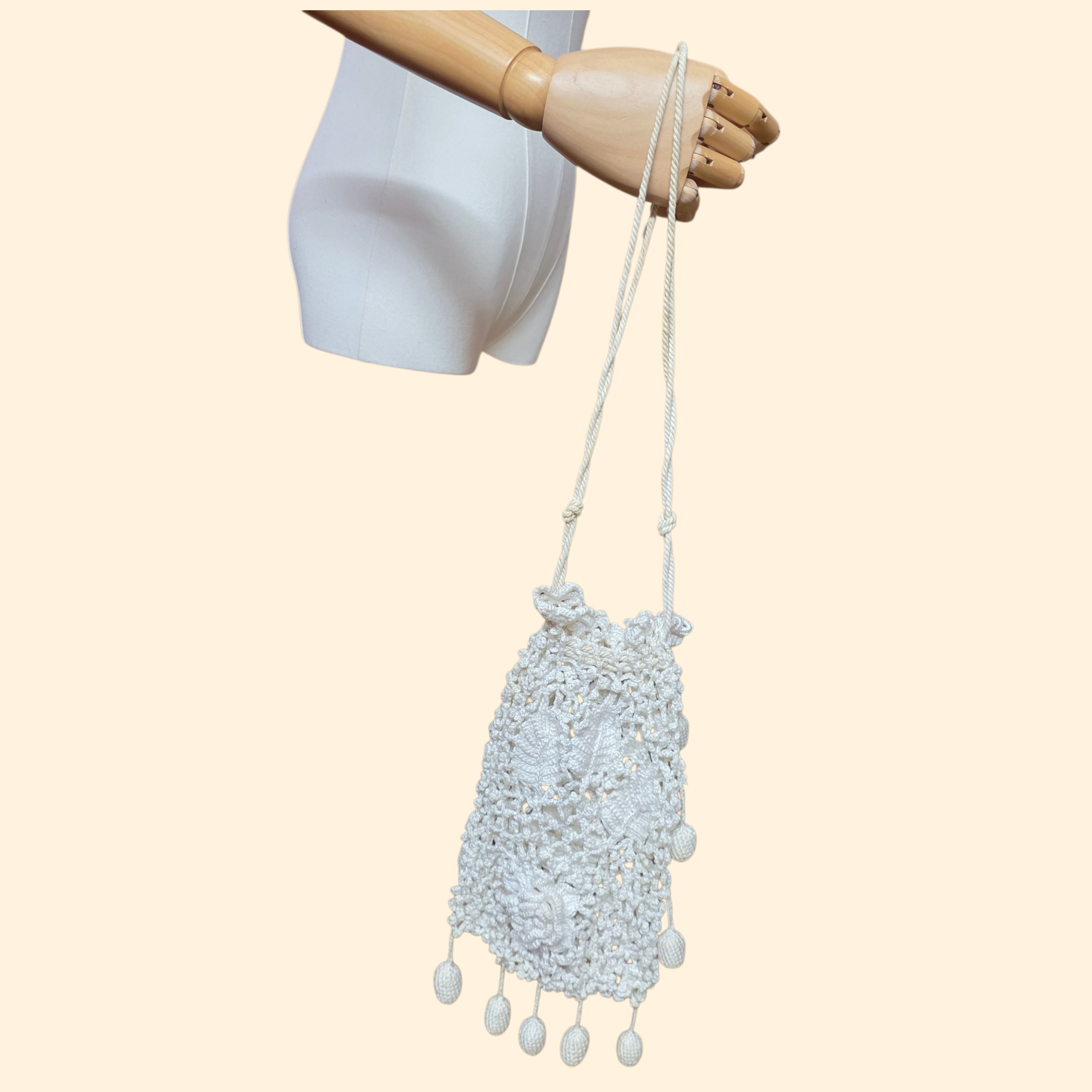 1920s Crochet Reticule ~ Victorian Edwardian Drawstring Purse