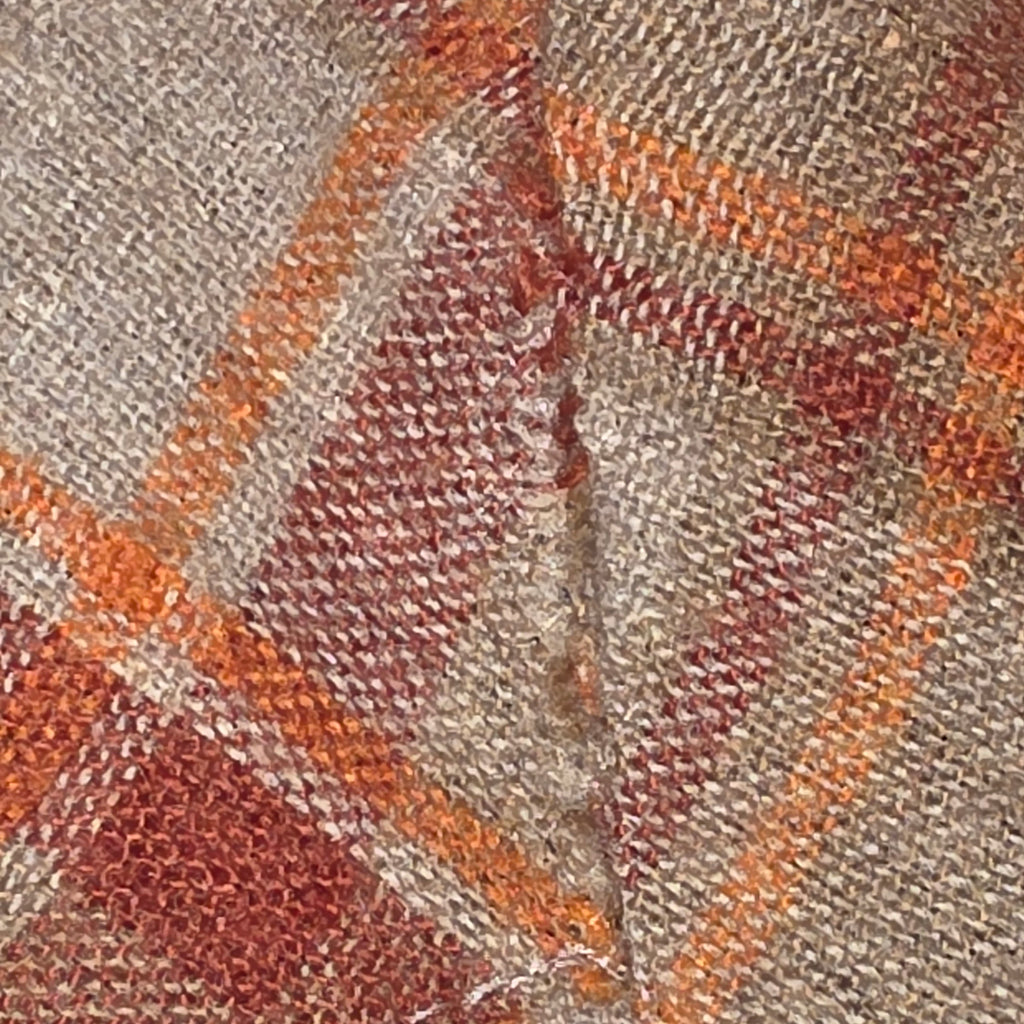 1970s Plaid Wool Blend Pearl Snap Button Western Shirt ~ Large ~ Orange Rust Camel Long Sleeve