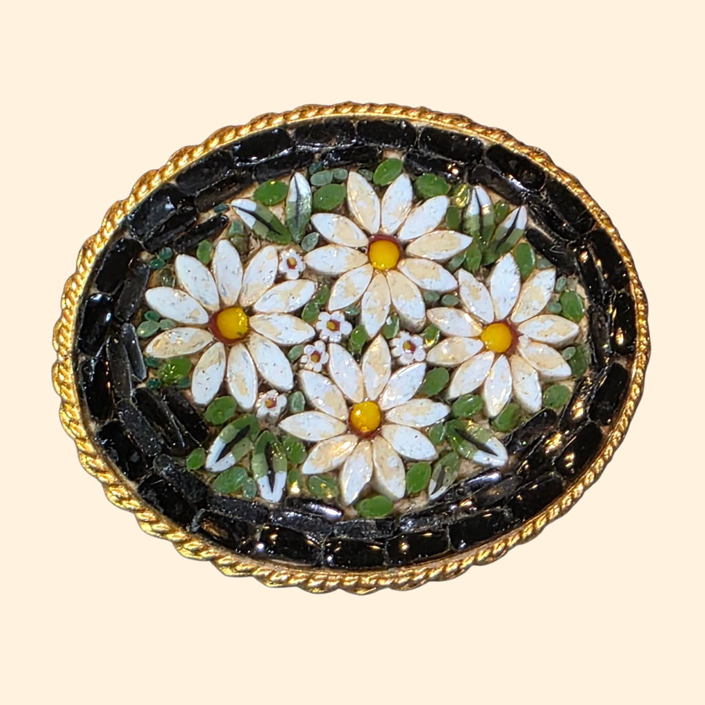 1960s Daisy Micro Mosaic Brooch ~ Italy Souvenir