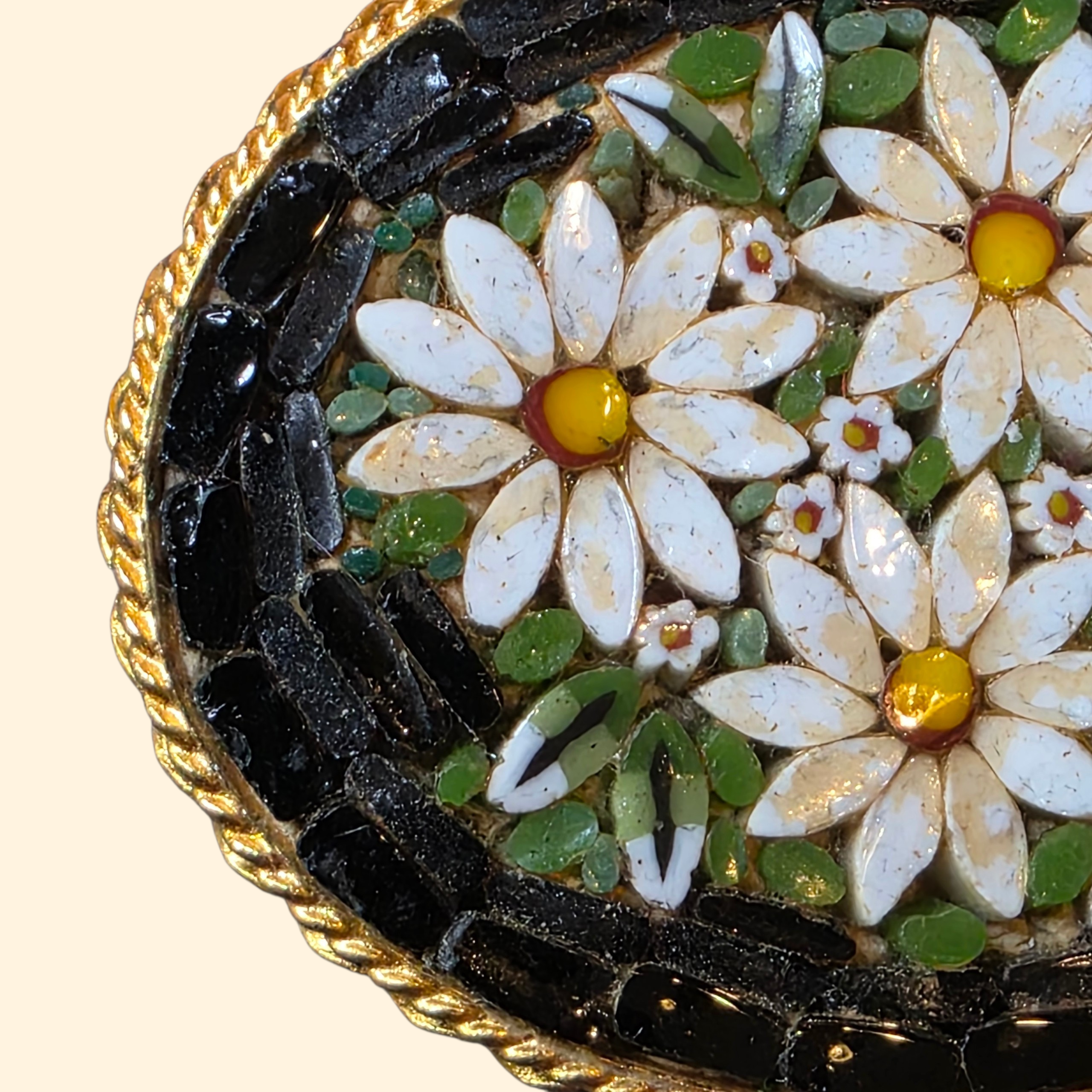 1960s Daisy Micro Mosaic Brooch ~ Italy Souvenir