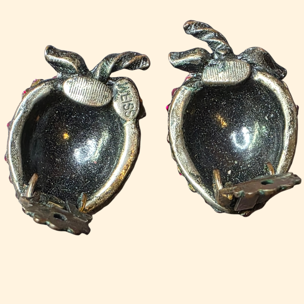 1960s Weiss Strawberry Rhinestone Brooch and Clip On Earrings Set