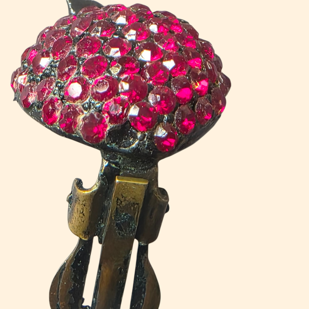 1960s Weiss Strawberry Rhinestone Brooch and Clip On Earrings Set