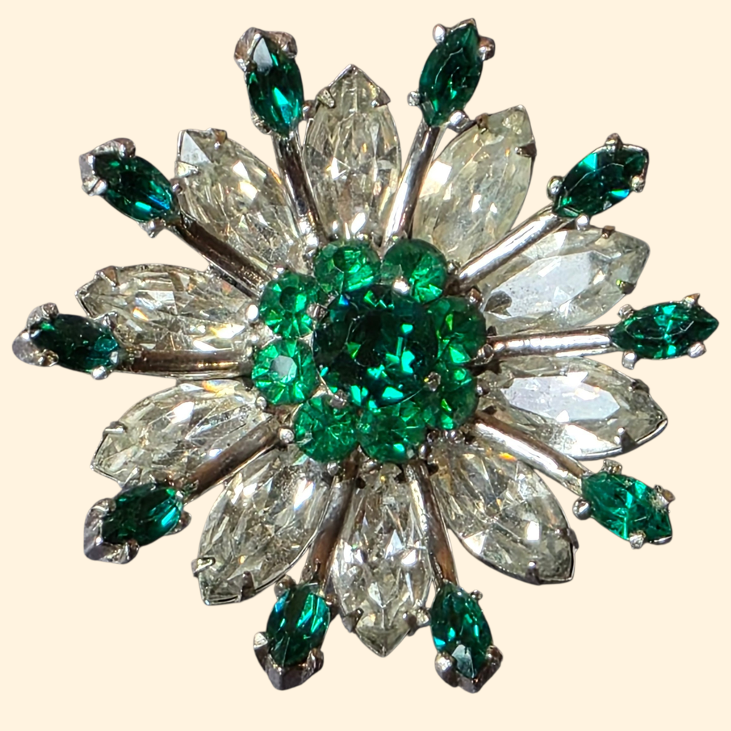 1950s Kramer of New York Prong Set Rhinestone Flower Brooch
