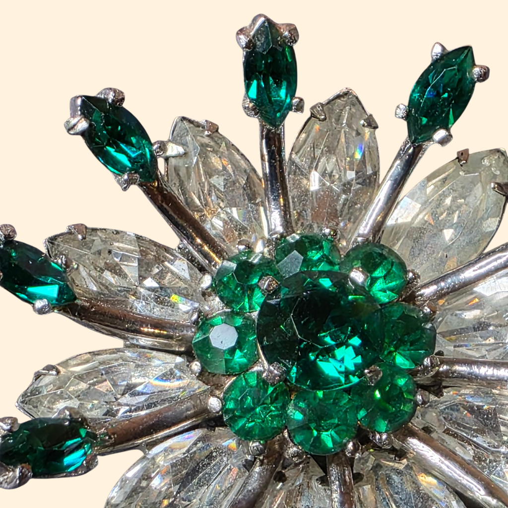 1950s Kramer of New York Prong Set Rhinestone Flower Brooch