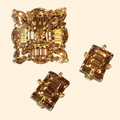1950s Weiss Brooch and Clip On Earring Set ~ Topaz Rhinestones