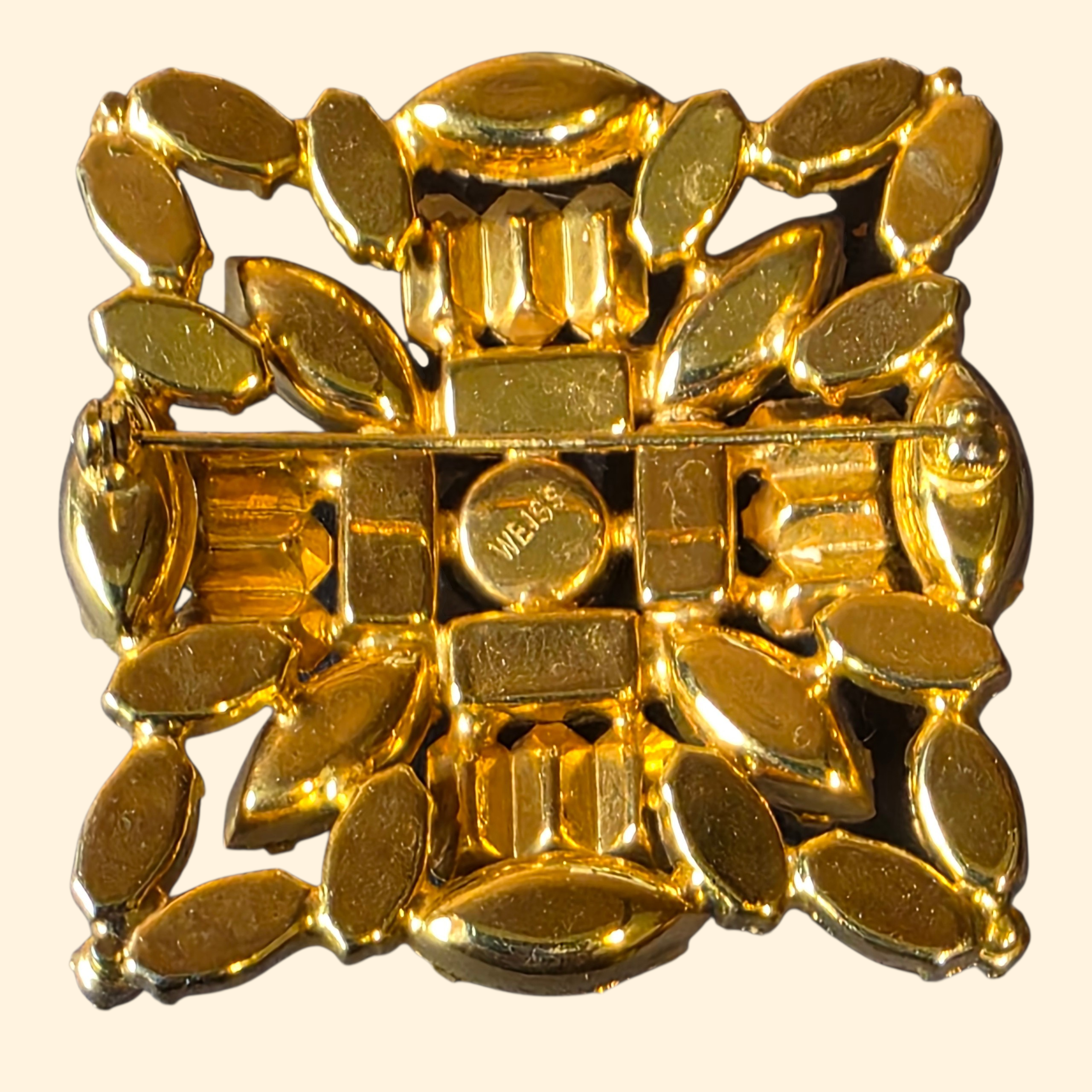 1950s Weiss Brooch and Clip On Earring Set ~ Topaz Rhinestones