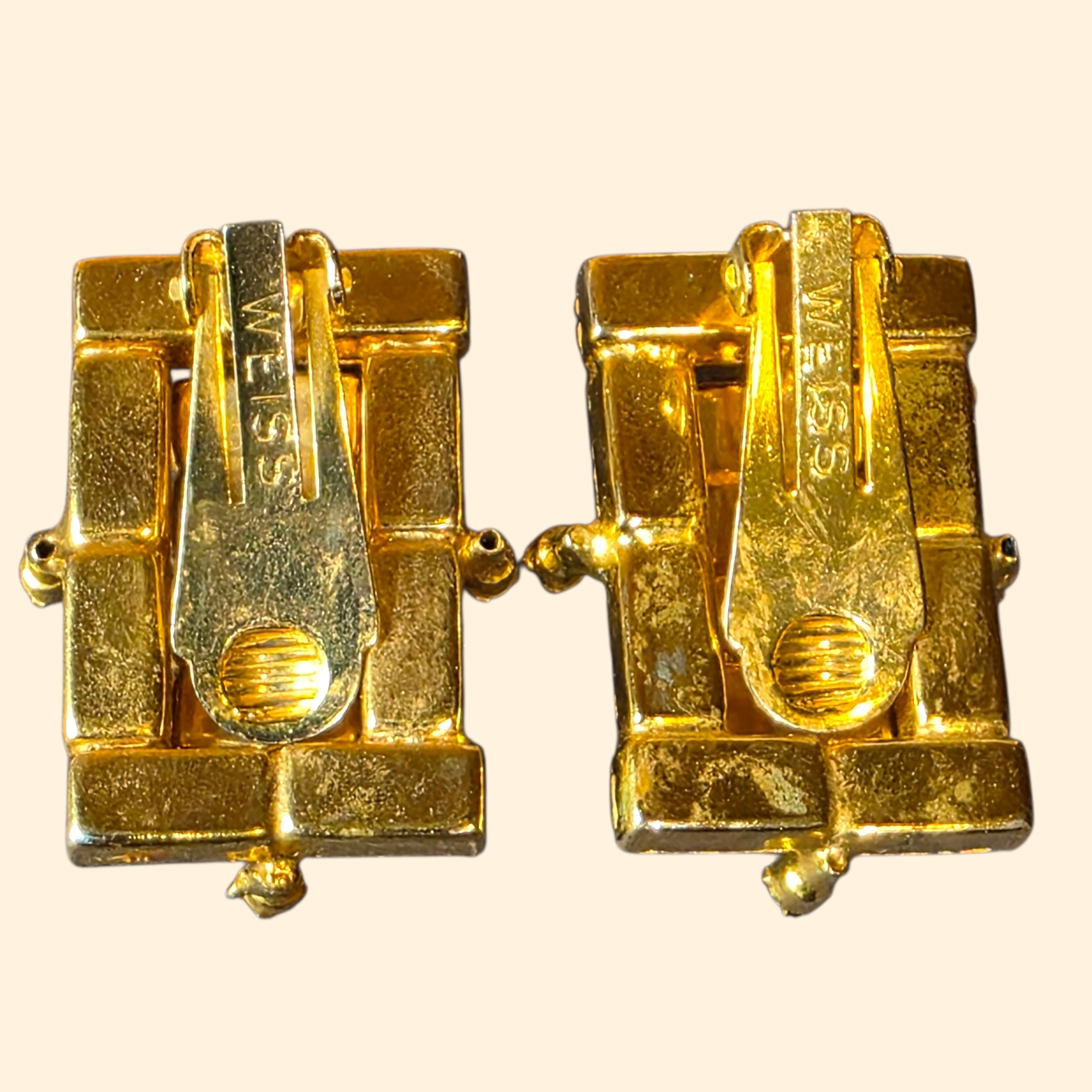 1950s Weiss Brooch and Clip On Earring Set ~ Topaz Rhinestones