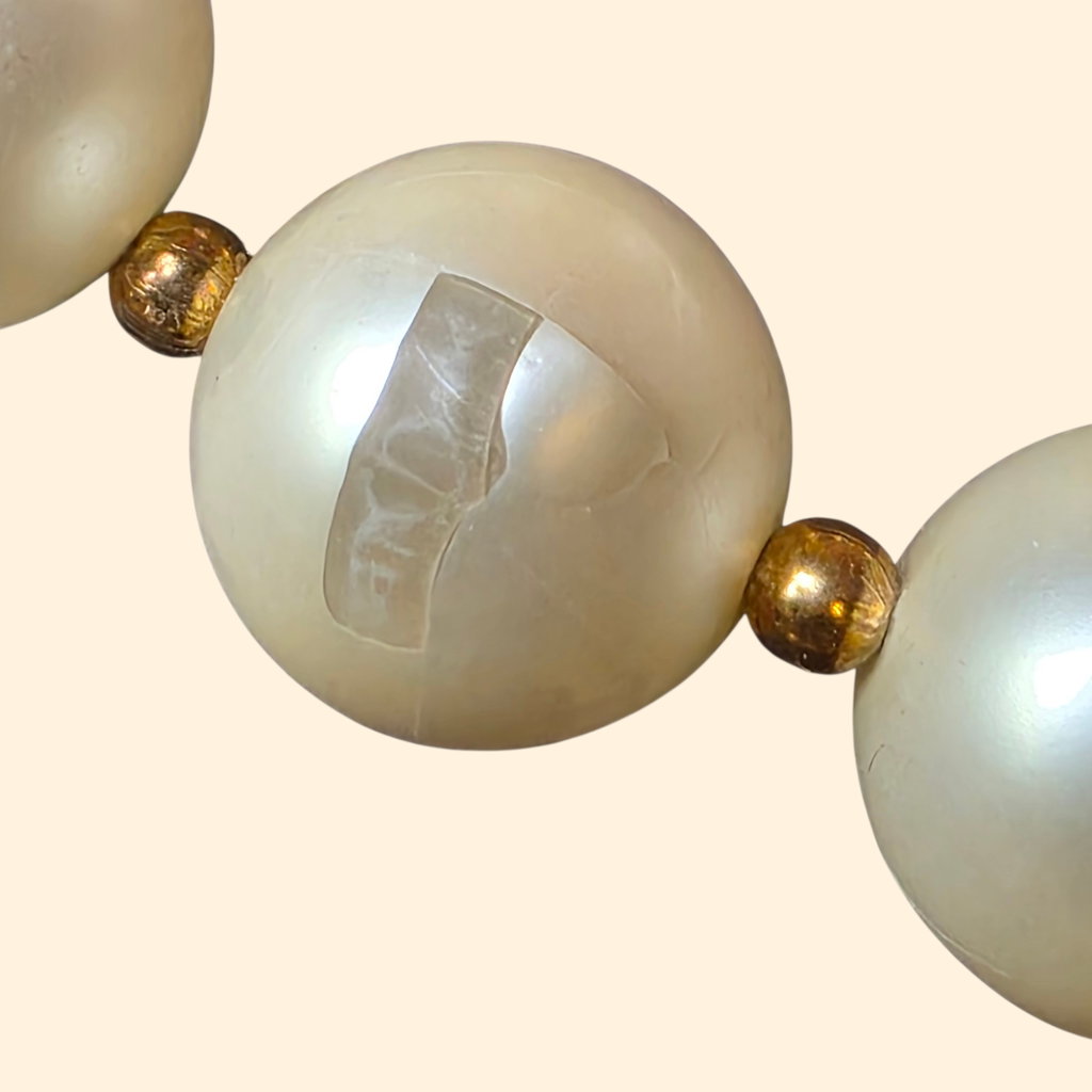 1950s Multistrand Faux Pearl  Chunky Choker Necklace with Faceted Topaz Lucite Clasp