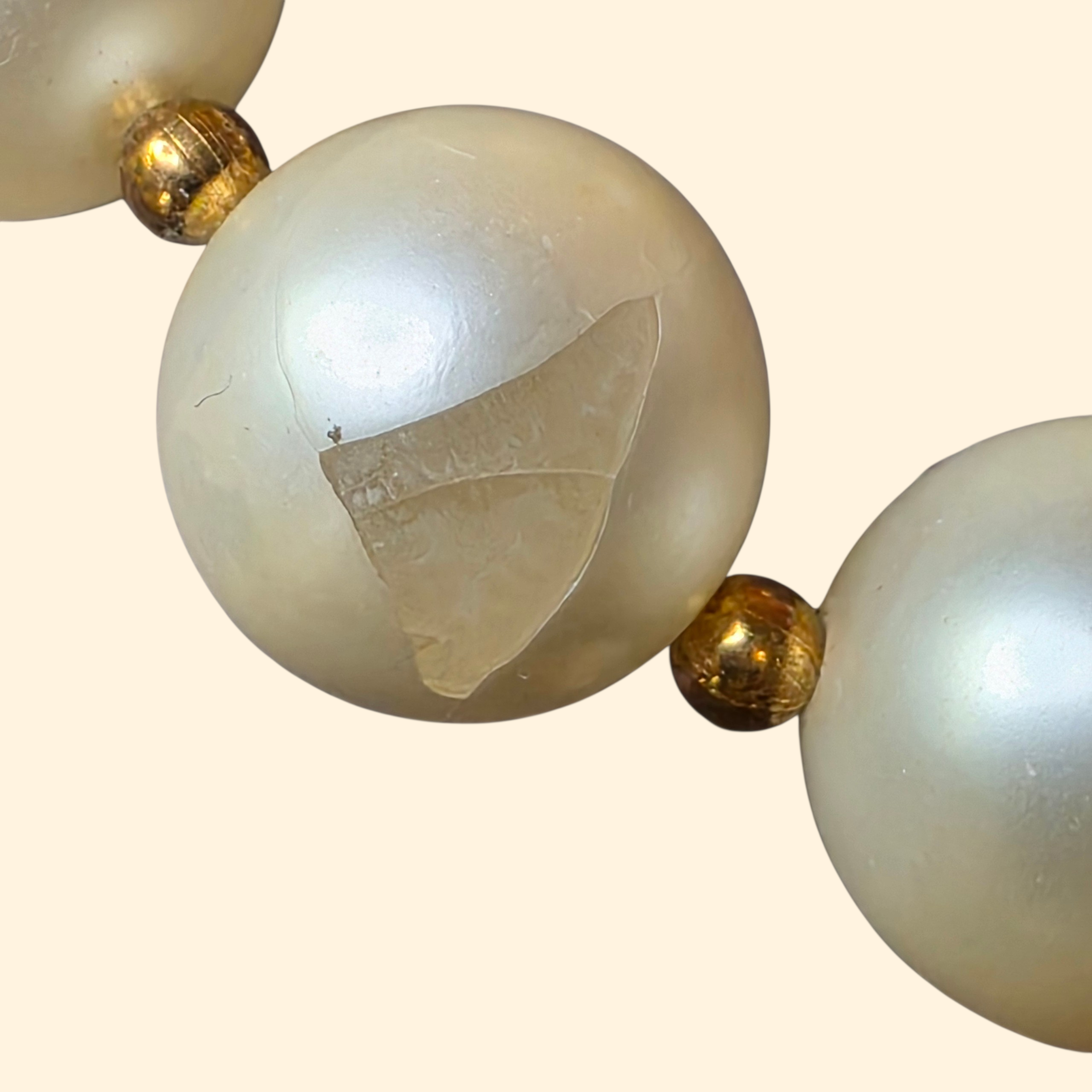 1950s Multistrand Faux Pearl  Chunky Choker Necklace with Faceted Topaz Lucite Clasp
