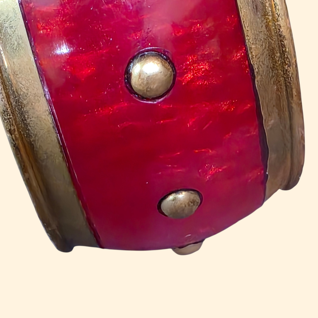 1960s Red Lucite and Brass Chunky Bangle ~ Boho