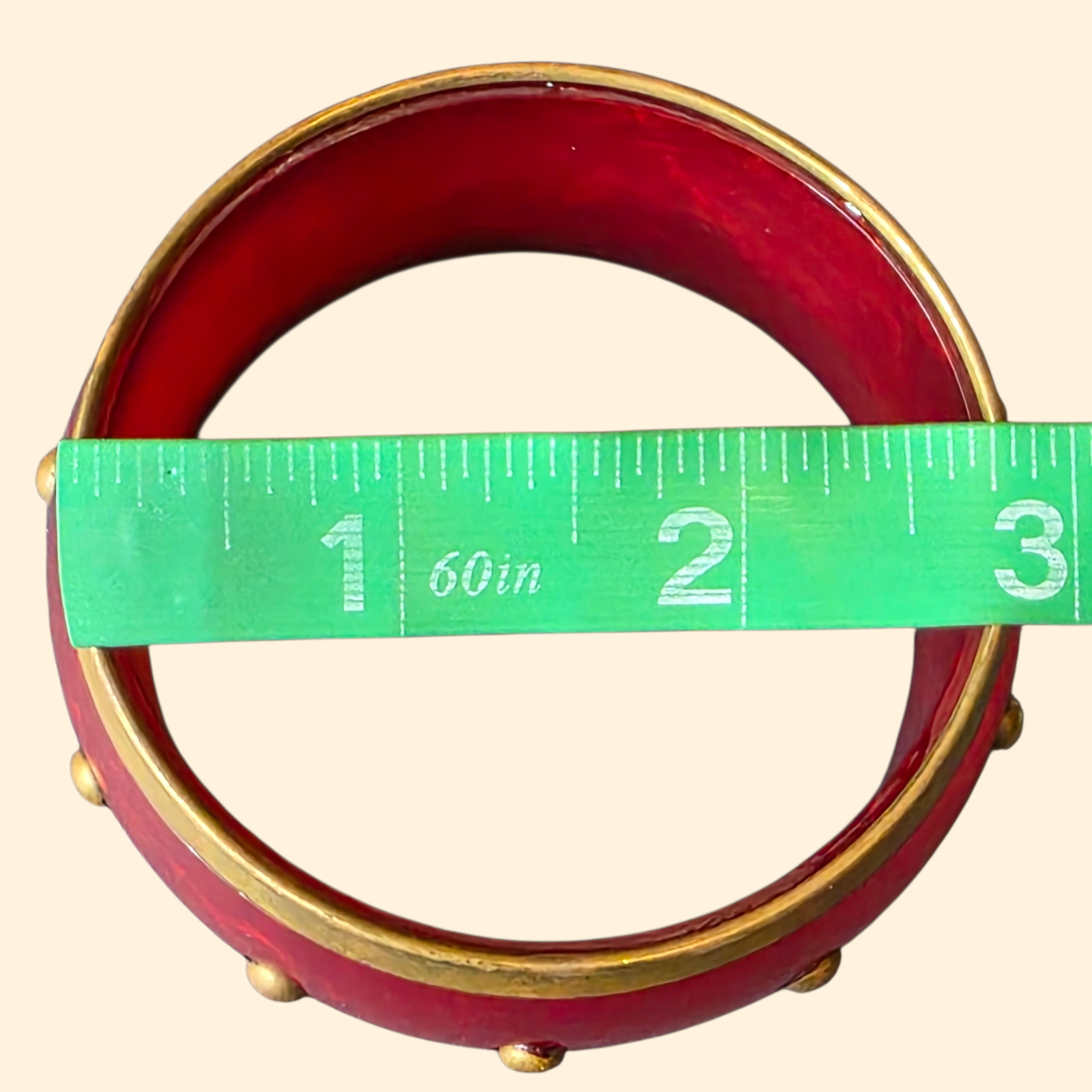 1960s Red Lucite and Brass Chunky Bangle ~ Boho