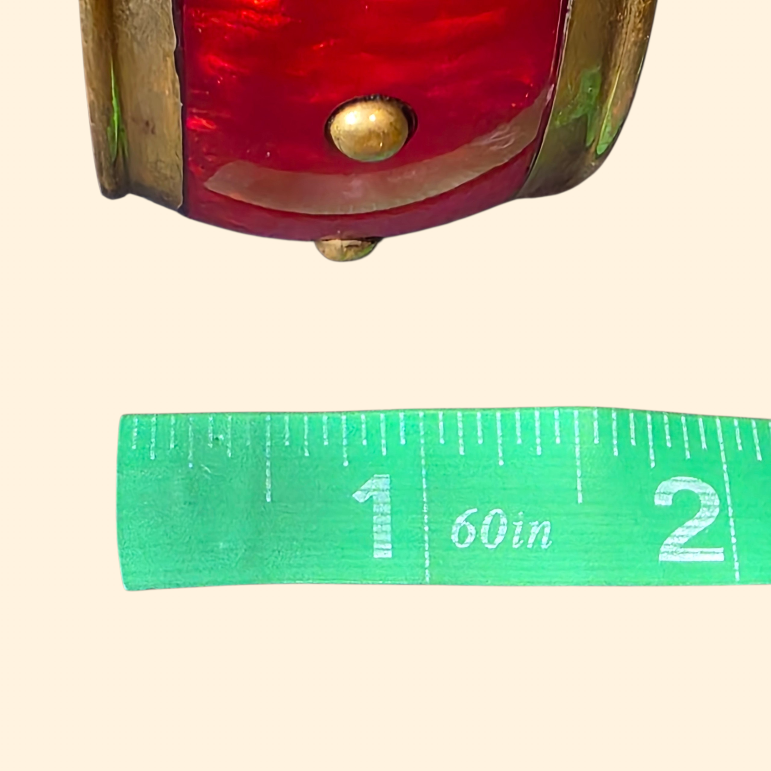 1960s Red Lucite and Brass Chunky Bangle ~ Boho