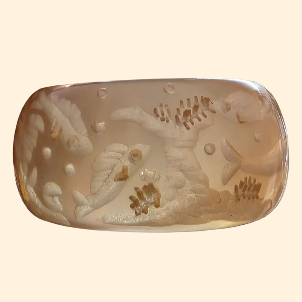 1960s Ocean Theme Reverse Carved Chunky Lucite Bangle